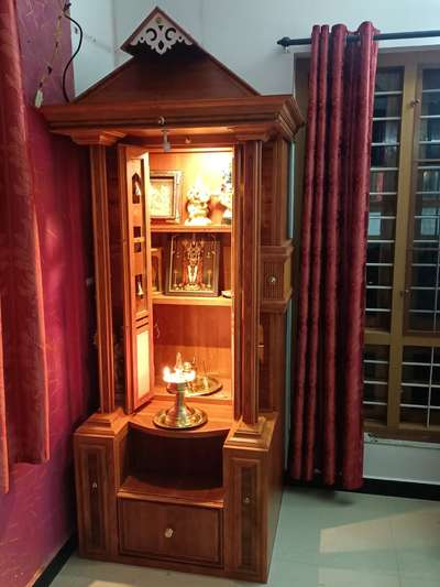 Prayer Room, Lighting, Storage Designs by Interior Designer QFAB Interiors, Kottayam | Kolo