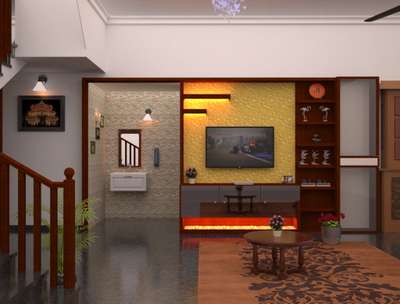 Living, Lighting, Storage, Flooring, Table, Wall Designs by Interior Designer Bharath Karrekatt, Thrissur | Kolo