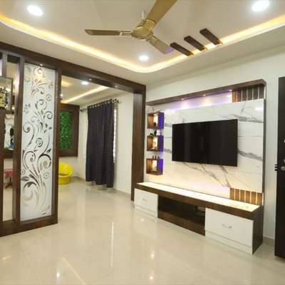 Ceiling, Lighting, Living, Storage, Flooring Designs by Civil Engineer Reshma U, Kannur | Kolo