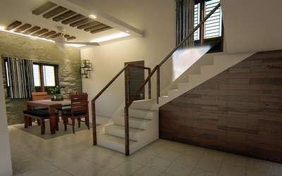 Ceiling, Staircase, Dining Designs by Interior Designer Roshin Kp, Kannur | Kolo