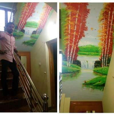 Wall, Staircase Designs by Interior Designer Saneesh Art, Ernakulam | Kolo