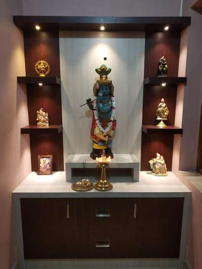 Prayer Room, Lighting, Storage Designs by Carpenter Byju Krishnan, Palakkad | Kolo