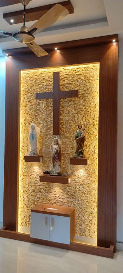 Prayer Room, Lighting, Storage Designs by Interior Designer Sajeesh Venu, Thrissur | Kolo