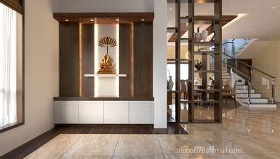 Lighting, Prayer Room, Storage, Flooring, Staircase Designs by Interior Designer Anoop Eldhose, Ernakulam | Kolo