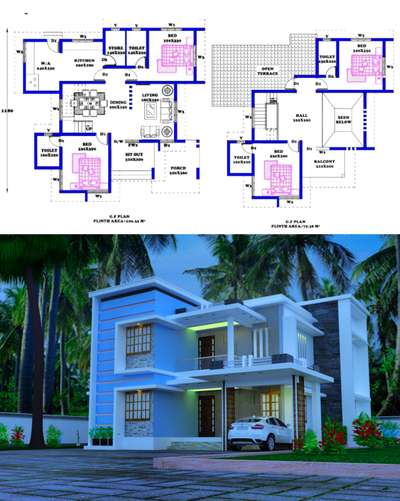 Exterior, Plans Designs by Civil Engineer er Vishnu lal, Malappuram | Kolo