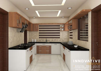 Ceiling, Kitchen, Lighting, Storage Designs by Interior Designer Fayis Thangal, Kozhikode | Kolo