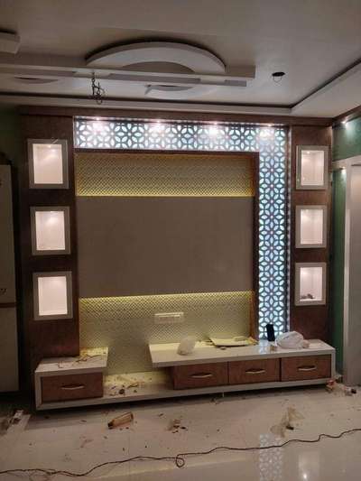 Living, Lighting, Storage Designs by Contractor Rahisuddin Saifi, Meerut | Kolo
