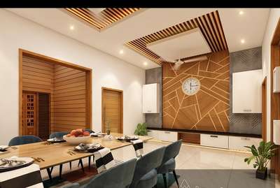 Ceiling, Dining, Furniture, Lighting, Wall Designs by Interior Designer Addax interiors, Ernakulam | Kolo