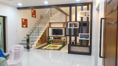 Lighting, Living, Storage, Staircase, Flooring Designs by Contractor Green kerala constructions, Thiruvananthapuram | Kolo