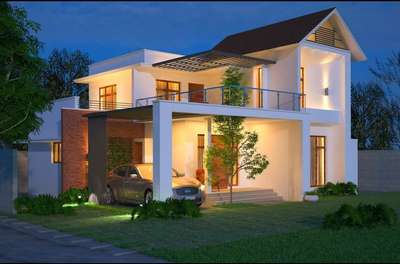 Exterior, Bedroom, Flooring, Outdoor, Dining, Window, Table, Prayer Room, Living, Bathroom, Door, Storage, Kitchen, Roof Designs by Architect axishomz  architecture , Kozhikode | Kolo