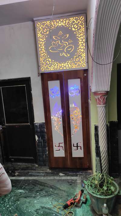 Door, Lighting, Prayer Room, Storage, Wall Designs by Carpenter Ashif Saifi, Faridabad | Kolo