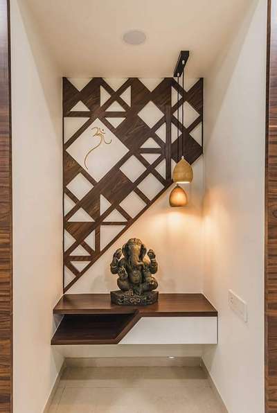 Prayer Room, Lighting, Storage Designs by Interior Designer RAXA H O M E   I N T E R I O R, Thrissur | Kolo