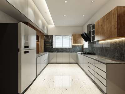 Ceiling, Lighting, Kitchen, Storage, Flooring Designs by Interior Designer Consilio Concepts, Ernakulam | Kolo