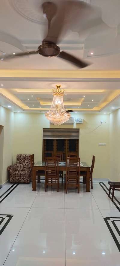Dining, Furniture, Table, Flooring, Lighting, Ceiling Designs by Contractor Thomas Mathew, Pathanamthitta | Kolo