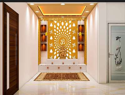 Ceiling, Door, Lighting, Prayer Room, Storage Designs by Carpenter Ajay Malviya, Indore | Kolo