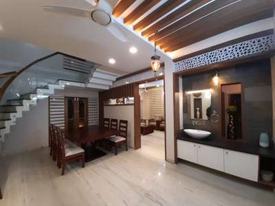 Ceiling, Furniture, Dining, Table, Staircase Designs by Contractor Rassal Manoli, Kozhikode | Kolo