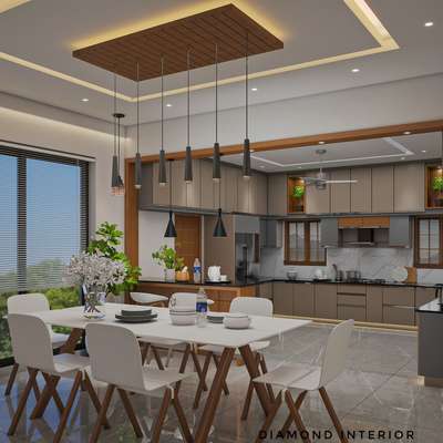 Ceiling, Dining, Furniture, Table, Lighting Designs by Interior Designer Rahulmitza Mitza, Kannur | Kolo