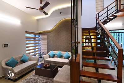 Living, Furniture, Table, Staircase, Lighting Designs by Contractor Anil Kumar, Kozhikode | Kolo