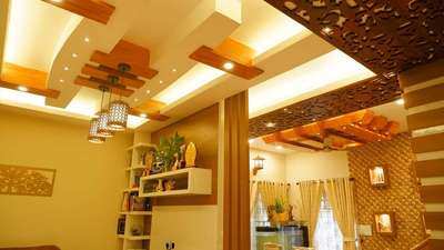 Ceiling, Lighting, Living, Storage Designs by Contractor Cre8ive Construction, Alappuzha | Kolo