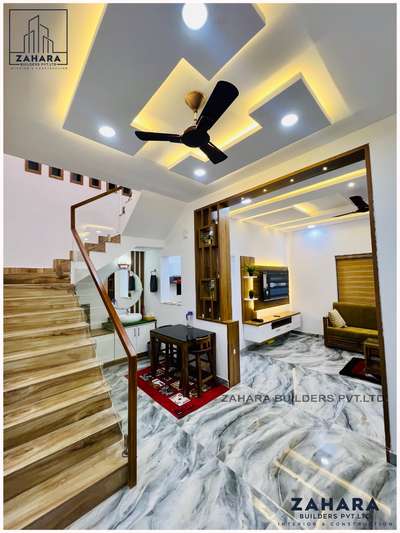 Ceiling, Lighting, Staircase Designs by Contractor Zahara Builders Pvt Ltd, Ernakulam | Kolo