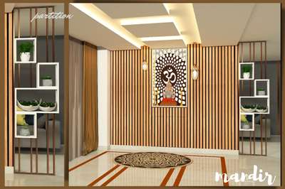 Ceiling, Prayer Room, Lighting, Storage, Wall Designs by Interior Designer Modernia  Studio, Ghaziabad | Kolo