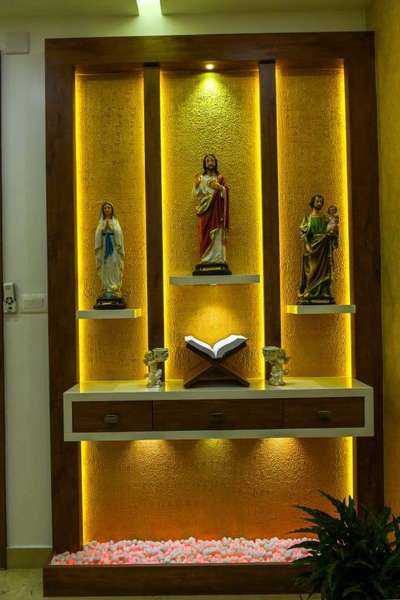 Prayer Room, Lighting, Storage Designs by Interior Designer Danish Ravi, Thrissur | Kolo