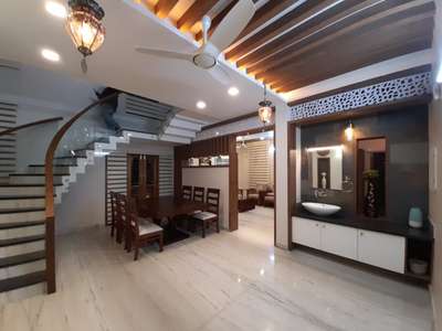 Staircase, Lighting, Furniture, Table, Dining Designs by Contractor Rassal Manoli, Kozhikode | Kolo