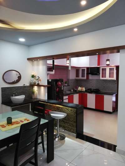 Kitchen, Storage, Dining, Furniture, Table, Lighting Designs by Architect Bose Rajan, Thiruvananthapuram | Kolo