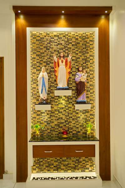 Prayer Room, Lighting, Storage Designs by Interior Designer Sajeesh Venu, Thrissur | Kolo