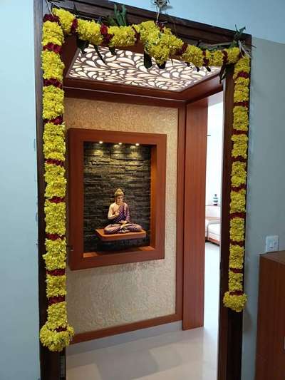 Prayer Room, Lighting, Storage, Ceiling Designs by Interior Designer Manoj Das, Thiruvananthapuram | Kolo